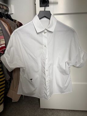 Dior White Short-Sleeve Button Down Shirt with Subtle Logo